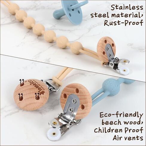Kitastico Baby Pacifier Clips, 3 Pack Silicone Pacifier Holder for Boy&Girl, Snowflakes and Cedars Wooden Clip in Saudi Arabia