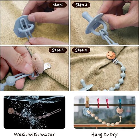 Kitastico Baby Pacifier Clips, 3 Pack Silicone Pacifier Holder for Boy&Girl, Snowflakes and Cedars Wooden Clip in Saudi Arabia