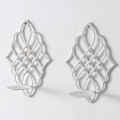 SOFE Distressed White Wall Candle Holders Decorative Set of 2, Wrought Iron Wall Candle Sconce, Farmhouse Hanging Candle Holder for Pillar Candle, Wall Art Metal for Living Room in Saudi Arabia