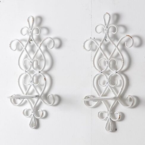 SOFE Distressed White Wall Candle Holders Decorative Set of 2, Wrought Iron Wall Candle Sconce, Farmhouse Hanging Candle Holder for Pillar Candle, Wall Art Metal for Living Room in Saudi Arabia
