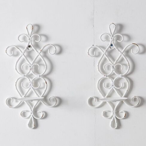 SOFE Distressed White Wall Candle Holders Decorative Set of 2, Wrought Iron Wall Candle Sconce, Farmhouse Hanging Candle Holder for Pillar Candle, Wall Art Metal for Living Room in Saudi Arabia