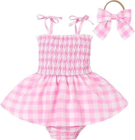 Baby Girls Pink Plaid Romper Tutu Dress Sleeveless Smocked Gingham Dress Toddler Summer Outfits Princess Party Dresses in Saudi Arabia
