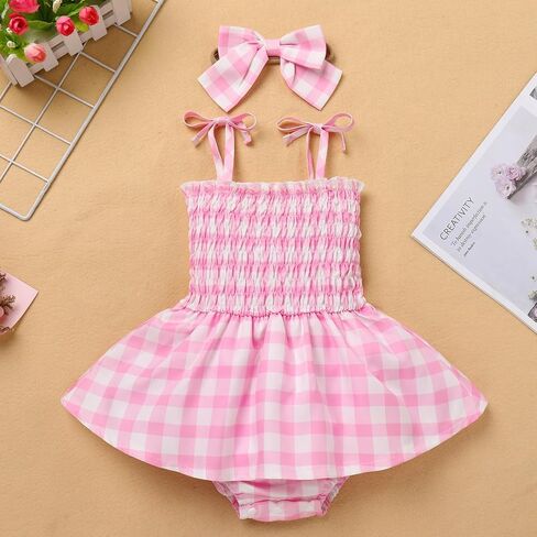 Baby Girls Pink Plaid Romper Tutu Dress Sleeveless Smocked Gingham Dress Toddler Summer Outfits Princess Party Dresses in Saudi Arabia