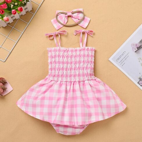 Baby Girls Pink Plaid Romper Tutu Dress Sleeveless Smocked Gingham Dress Toddler Summer Outfits Princess Party Dresses in Saudi Arabia