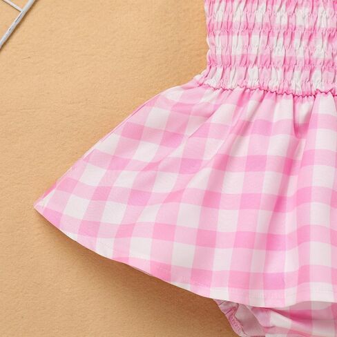 Baby Girls Pink Plaid Romper Tutu Dress Sleeveless Smocked Gingham Dress Toddler Summer Outfits Princess Party Dresses in Saudi Arabia