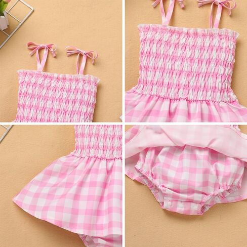 Baby Girls Pink Plaid Romper Tutu Dress Sleeveless Smocked Gingham Dress Toddler Summer Outfits Princess Party Dresses in Saudi Arabia