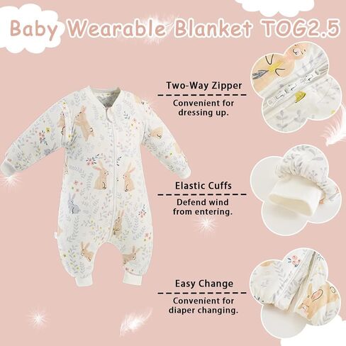 كيس نوم XIFAMNIY Tog 2.5 للشتاء للأطفال مع أقدام للمشي وحقيبة نوم طويلة الأكمام وبطانية قابلة للارتداء 6M-4T... in Kuwait