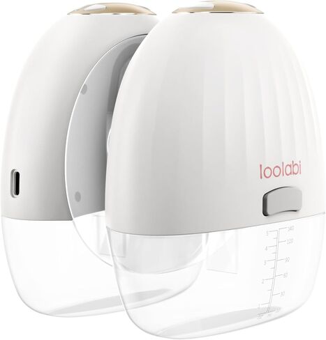 Wearable Breast Pump 24mm, loolabi 【1/3 Slimmer, Milk Container with Lid】 4 Modes 9 Levels Portable Electric Breast Pump with 16/18/ 20/22 mm Flange, Bra Buckle, Storage Bag for On-The-Go 2 Pack in Kuwait