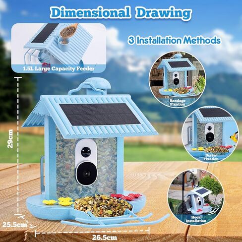 جهاز تغذية الطيور INHDBOX مع كاميرا، وحدة تغذية الطيور الذكية بسعة 128 جيجابايت مع كاميرا، وحدة تغذية الطيور في الهواء الطلق، بيت الطيور، Furbo، كاميرا تغذية الطيور النافذة، التقاط الطيور تلقائيًا وإخطارها، الذكاء الاصطناعي لتحديد أنواع الطيور in Kuwait