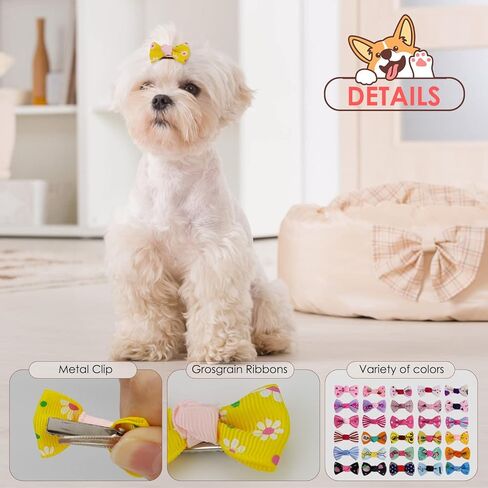 Comsmart 30 زوجًا، 60 قطعة من أقواس الحيوانات الأليفة للكلاب الجرو وأشرطة Grosgrain مع مشابك معدنية، لطيفة صغيرة متوسطة الحجم للكلاب ذات شعر طويل للحيوانات الأليفة، أقواس رائعة للعناية بالفتيات in Kuwait