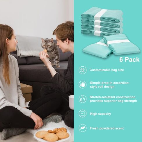 Cat Litter Pail Liner Refills Bags Compatible with Litter Champ Litter Pail, Green, Lightly Scented, 6 Count in Kuwait