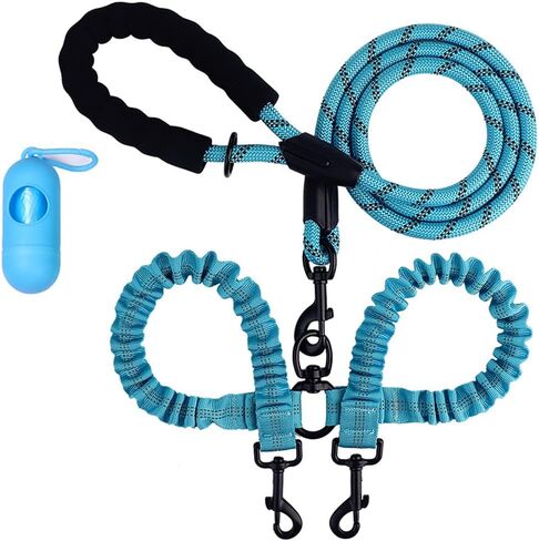 Double Dog Leashes Rope Reflective Dog Leash with Two Shock Absorbing Bungee Trainning Leashes for Two Dogs 360 Swivel No Tangle Dog Leash in Saudi Arabia