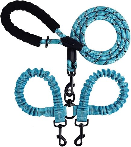 Double Dog Leashes Rope Reflective Dog Leash with Two Shock Absorbing Bungee Trainning Leashes for Two Dogs 360 Swivel No Tangle Dog Leash in Saudi Arabia