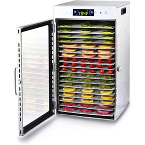 مجفف الطعام Iproods 18 صينية من الفولاذ المقاوم للصدأ، آلة تجفيف الطعام لحوم البقر واللحوم والخضروات والفواكه، مع 86-194 درجة فهرنهايت قابلة للتعديل والتحكم في الوقت الرقمي من 0 إلى 24 ساعة، فضي in Kuwait