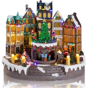 Vipush Christmas Village House - Christmas Collectible Building with Moving Christmas Tree, Christmas Musical Decoration, 3*AAA Powered Holiday Lights for Indoor/Home/Tabletop/Party Gift in Kuwait