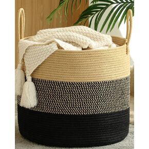 KAKAMAY Large Blanket Basket (18"x18"x16"),Woven Baby Laundry Hamper for Storage, Cotton Rope Blankets Baskets for Nursery, Laundry, Living Room, Pillows, Baby Toy chest with Handles (Light Brown) in Kuwait