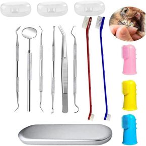 QeeHeng 8 Pack Dog Teeth Cleaning Tools Plaque Remover, Dog Tooth Brushing Kit Include 3 Different Stainless Steel Dog Tooth Scraper and 2 Dog Toothbrush and 3 Dog Finger Toothbrush in Kuwait