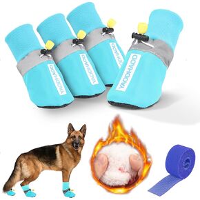 YAODHAOD Dog Snow Boots Breathable Socks，Dog Shoes Fleece Snow Booties for Medium to Large Dogs，with Reflective Straps Anti-Slip Sole，Dog Boots & Paw Protectors for Indoor (Black, Small)