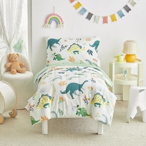 طقم سرير أطفال قطن مكون من 4 قطع من الحيوانات مع الأسود والحمر الوحشية وأفراس النهر والفيلة والزرافات طقم سرير للأطفال الصغار يتضمن لحافًا مبطنًا رائعًا وملاءة جاهزة وملاءة علوية وغطاء وسادة in Kuwait