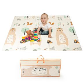 سجادات لعب الأطفال من BeBalyage للأرضية، قابلة للغسل بنسبة 100%، تصميم جميل ذو وجهين، سجادات لعب قابلة للطي للرضع والأطفال الصغار، سجادة أطفال كبيرة وناعمة للأرضية، 71 × 79 × 0.4 بوصة، تتضمن حقيبة سفر in Kuwait
