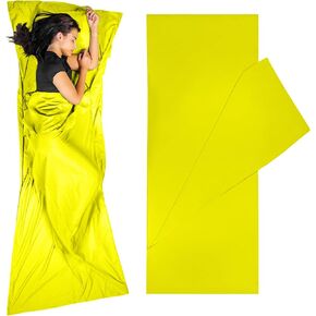 Shoeyz Outdoors Sleeping Bag Liner Unisex, Adult Sleep Sack with Zipper, Sheets for Guests, Travelling and Camping Single XL Yellow in Kuwait