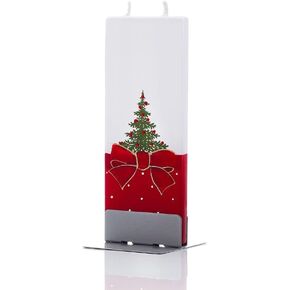 شمعة عيد الميلاد المصنوعة يدويًا من فلاتز - شجرة ذهبية على اللون الأخضر | شمعة غير معطرة ومقاومة للتقطير وخالية من الدخان بفتيلتين لديكور المنزل والغرفة | شموع زخرفية مسطحة مرسومة يدويًا | حامل فولاذي متضمن in Kuwait