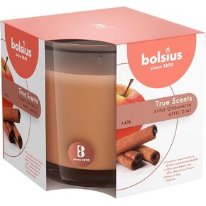 Bolsius Apple Cinnamon Scented Candle - Premium Long-Lasting Candle Jar, 43+ Hours Burn Time - Natural Candle with Plant-Based Wax- Smokeless. Clean-Burning Aromatherapy Candle - Large, 8oz Glass Jar