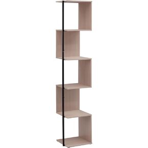HOMES: Inside + Out Svenja Modern Style 60 in. Tall Corner Book Shelf Stand, 5 Tier Shelving Unit with Circular Metal Support, Living Room Bedroom Decor Aesthetic Wall Accessories, Blush Pink