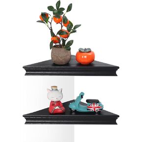 NIUBEST حامل جدار على رف الزاوية، مجموعة من أرفف زاوية عائمة مثلثة لتخزين وعرض الحائط، رف جدار زاوية خشبي مقاس 13 بوصة لغرفة النوم وغرفة المعيشة والحمام والمطبخ-جوز داكن in Kuwait