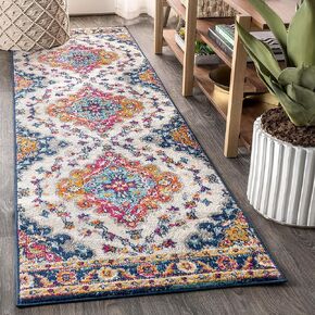 JONATHAN Y BMF106A-23 Bohemian Flair Boho Vintage Medallion Indoor Area -rug, Medallion Floral, Easy -cleaning, Bedroom, Dining Room, Kitchen, Living Room, Non Shedding, Blue/Multi, 2 X 3 in Kuwait