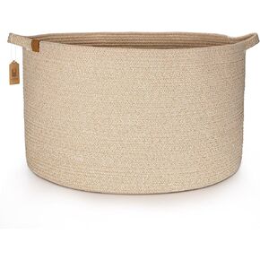 BROVIEW Large Blanket Basket, 21.7x 21.7x 13.8" Cotton Rope Woven Basket with Handles, Laundry Baskets Toy Basket Living Room Bedroom Large Organizing and Storage Basket, Brown