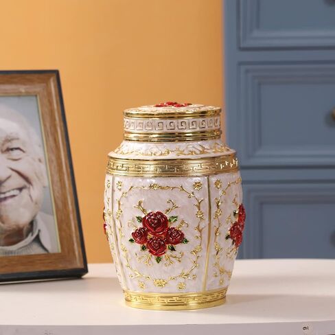 جرة Youdear Memorials المتوسطة للرماد البشري - جرة حرق الورد لأم الرماد البشرية - الجرار للرماد البشري الأم الأنثوية تحمل 70 بوصة مكعبة من الرماد - مناسبة للطفل أو الفتاة المفقودة (الذهبي والأحمر) in Saudi Arabia