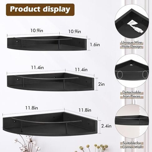 أرفف عائمة على شكل زاوية من Unistyle للجدار، مجموعة من 3 أرفف زاوية، أرفف خشبية مثبتة على الحائط، أرفف تعليق ريفية للتخزين والعرض، أرفف لجدار الغرفة، غرفة النوم، المطبخ، غرفة المعيشة in Kuwait