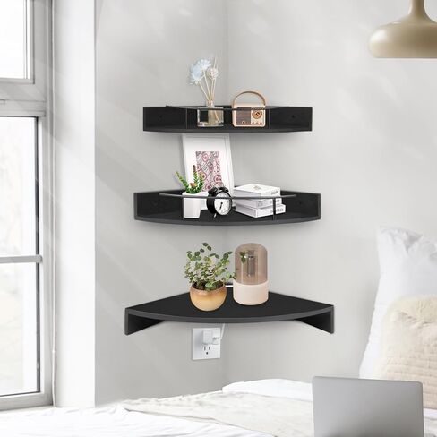 أرفف عائمة على شكل زاوية من Unistyle للجدار، مجموعة من 3 أرفف زاوية، أرفف خشبية مثبتة على الحائط، أرفف تعليق ريفية للتخزين والعرض، أرفف لجدار الغرفة، غرفة النوم، المطبخ، غرفة المعيشة in Kuwait