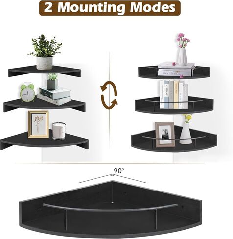 أرفف عائمة على شكل زاوية من Unistyle للجدار، مجموعة من 3 أرفف زاوية، أرفف خشبية مثبتة على الحائط، أرفف تعليق ريفية للتخزين والعرض، أرفف لجدار الغرفة، غرفة النوم، المطبخ، غرفة المعيشة in Kuwait