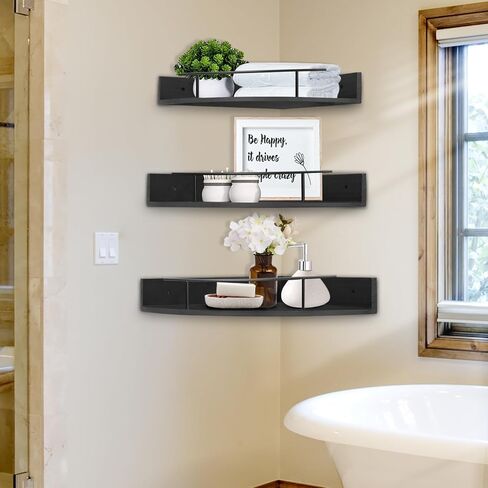 أرفف عائمة على شكل زاوية من Unistyle للجدار، مجموعة من 3 أرفف زاوية، أرفف خشبية مثبتة على الحائط، أرفف تعليق ريفية للتخزين والعرض، أرفف لجدار الغرفة، غرفة النوم، المطبخ، غرفة المعيشة in Kuwait