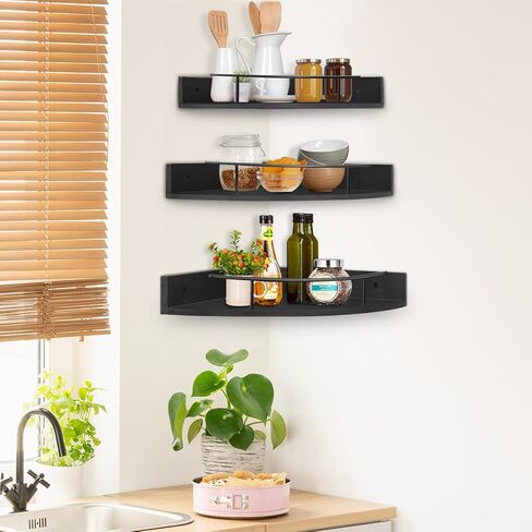 أرفف عائمة على شكل زاوية من Unistyle للجدار، مجموعة من 3 أرفف زاوية، أرفف خشبية مثبتة على الحائط، أرفف تعليق ريفية للتخزين والعرض، أرفف لجدار الغرفة، غرفة النوم، المطبخ، غرفة المعيشة in Kuwait