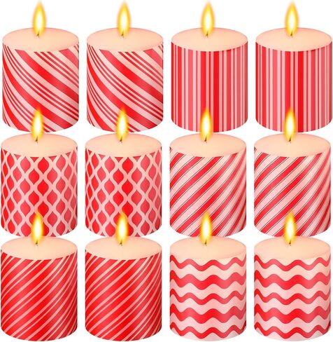 12 Pieces Christmas Scented Candy Striped Scented Candles Christmas Scented Candles Decor Christmas Candle Gifts Long Lasting Soy Candles for Home Christmas Holiday Wedding, 6 Styles in Saudi Arabia