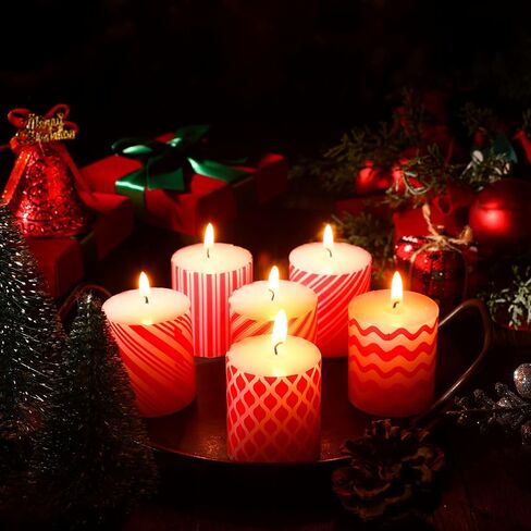 12 Pieces Christmas Scented Candy Striped Scented Candles Christmas Scented Candles Decor Christmas Candle Gifts Long Lasting Soy Candles for Home Christmas Holiday Wedding, 6 Styles in Saudi Arabia