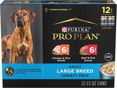 Purina Pro Plan Specialized Large Breed Chicken and Rice and Beef and Rice in Gravy 12ct High Protein Wet Dog Food Variety Pack - (12) 13 oz. Cans in Kuwait