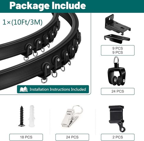 مسار ستارة السقف، مسار ستارة منحني مرن قابل للانحناء، مسار سقف أسود بطول 10 أقدام لمسار ستارة السكك الحديدية، مجموعة نظام مسار الستارة على الحائط للمركبات الترفيهية، مقسم الغرفة in Kuwait
