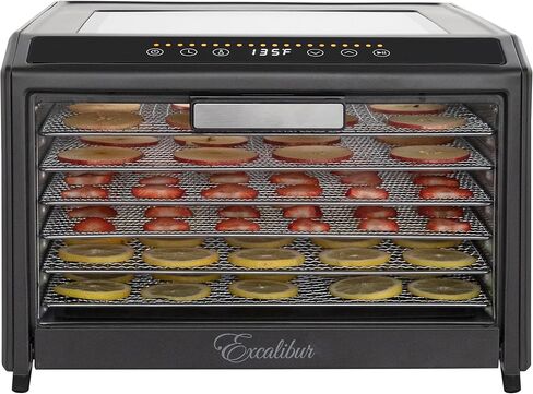 سلسلة أداء مجفف الطعام الكهربائي Excalibur 10 صينية مع تحكم في درجة الحرارة قابل للتعديل يتضمن صواني تجفيف من الفولاذ المقاوم للصدأ وباب زجاجي ونافذة عرض علوية وشريط تقدم شاشة LED، أسود in Kuwait