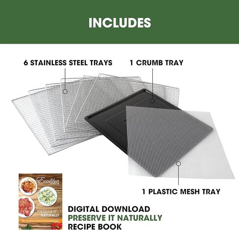 سلسلة أداء مجفف الطعام الكهربائي Excalibur 10 صينية مع تحكم في درجة الحرارة قابل للتعديل يتضمن صواني تجفيف من الفولاذ المقاوم للصدأ وباب زجاجي ونافذة عرض علوية وشريط تقدم شاشة LED، أسود in Kuwait