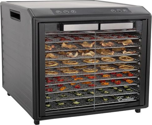 Excalibur Electric Food Dehydrator Performance Series 10-Tray with Adjustable Temperature Control Includes Stainless Steel Drying Trays Glass Door Top View Window and LED Display Progress Bar, Black in Saudi Arabia