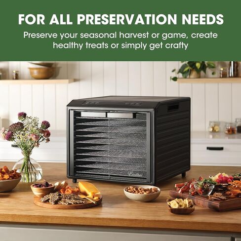 Excalibur Electric Food Dehydrator Performance Series 10-Tray with Adjustable Temperature Control Includes Stainless Steel Drying Trays Glass Door Top View Window and LED Display Progress Bar, Black in Saudi Arabia