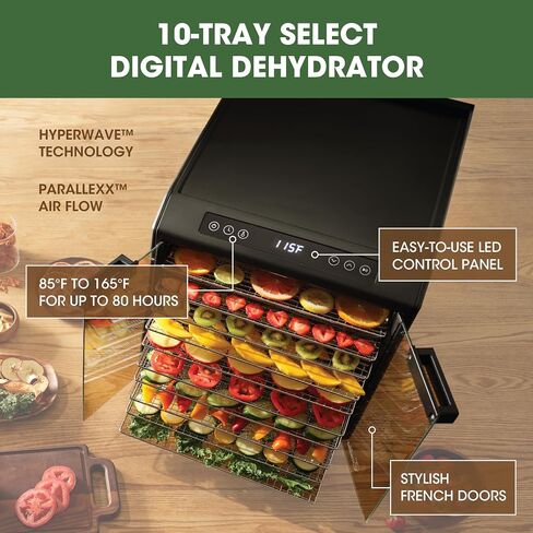 Excalibur Electric Food Dehydrator Performance Series 10-Tray with Adjustable Temperature Control Includes Stainless Steel Drying Trays Glass Door Top View Window and LED Display Progress Bar, Black in Saudi Arabia
