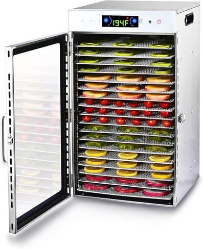 مجفف الطعام Iproods 18 صينية من الفولاذ المقاوم للصدأ، آلة تجفيف الطعام لحوم البقر واللحوم والخضروات والفواكه، مع 86-194 درجة فهرنهايت قابلة للتعديل والتحكم في الوقت الرقمي من 0 إلى 24 ساعة، فضي in Kuwait