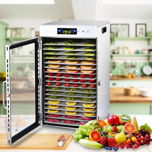 مجفف الطعام Iproods 18 صينية من الفولاذ المقاوم للصدأ، آلة تجفيف الطعام لحوم البقر واللحوم والخضروات والفواكه، مع 86-194 درجة فهرنهايت قابلة للتعديل والتحكم في الوقت الرقمي من 0 إلى 24 ساعة، فضي in Kuwait