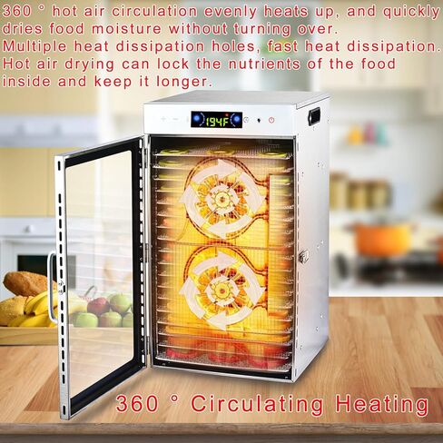 مجفف الطعام Iproods 18 صينية من الفولاذ المقاوم للصدأ، آلة تجفيف الطعام لحوم البقر واللحوم والخضروات والفواكه، مع 86-194 درجة فهرنهايت قابلة للتعديل والتحكم في الوقت الرقمي من 0 إلى 24 ساعة، فضي in Kuwait