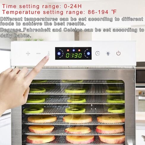 مجفف الطعام Iproods 18 صينية من الفولاذ المقاوم للصدأ، آلة تجفيف الطعام لحوم البقر واللحوم والخضروات والفواكه، مع 86-194 درجة فهرنهايت قابلة للتعديل والتحكم في الوقت الرقمي من 0 إلى 24 ساعة، فضي in Kuwait